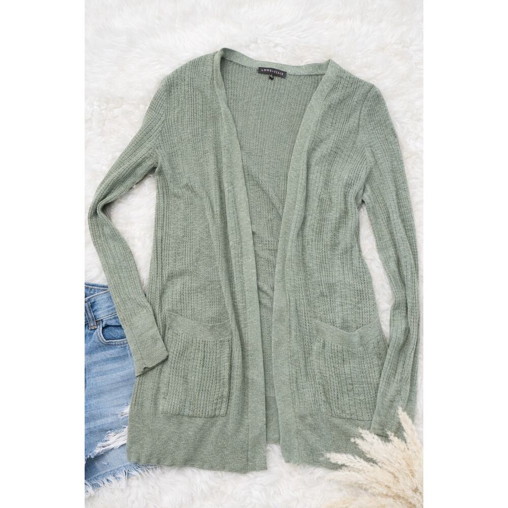 Love Ellie Cardigan Womens Small Green Open Front Cozy Knit Sweater